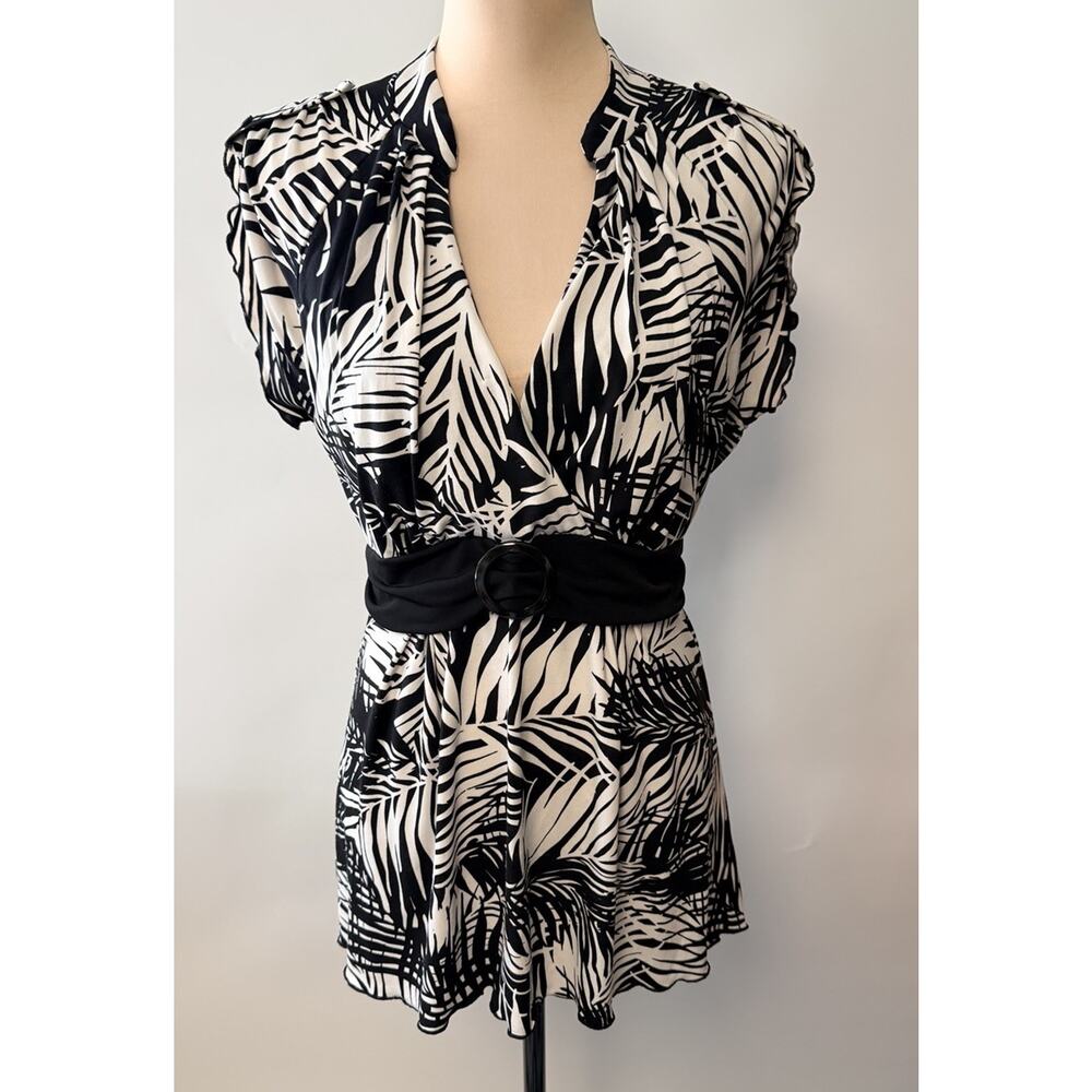 Y2K Babydoll Top Womens Deep V-Neck Black & White Tie Back Stretch 2000s Large - Picture 4 of 11